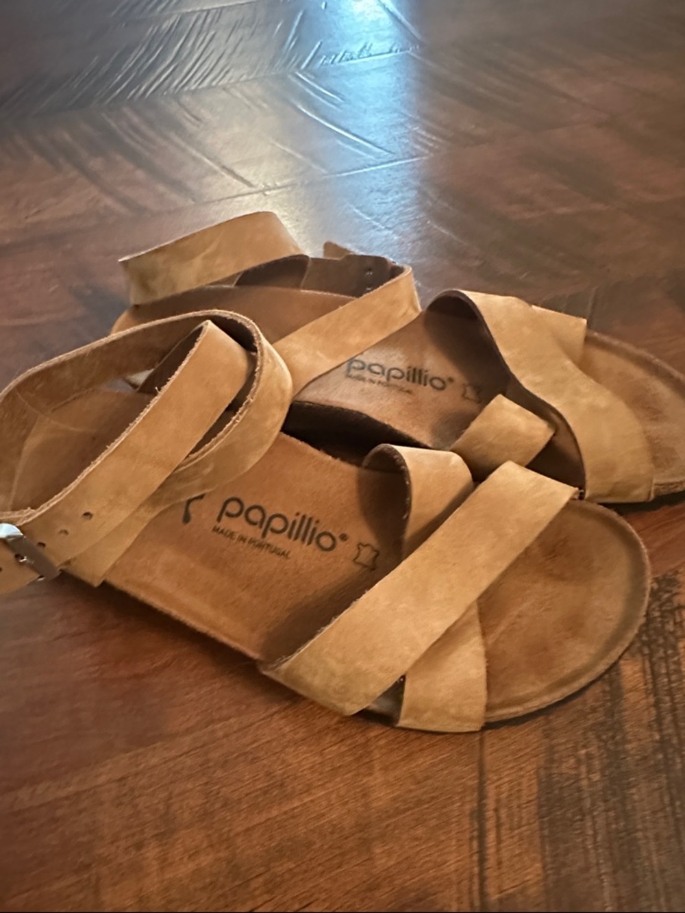 Papillio Tan Suede Crisscross Ankle Strap Sandals - Picture 2 of 8